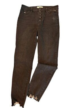KanCan High Waist Distressed Black Skinny Jeans Exposed Button Fly Raw Hem Sz 13